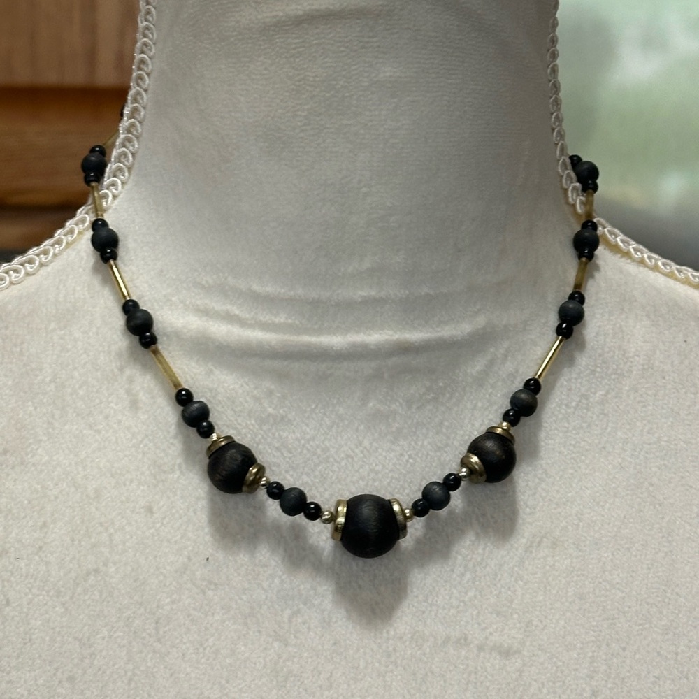 Vintage Black and Silver Beaded Elegant Necklace Goth Dark Romantic Mystical